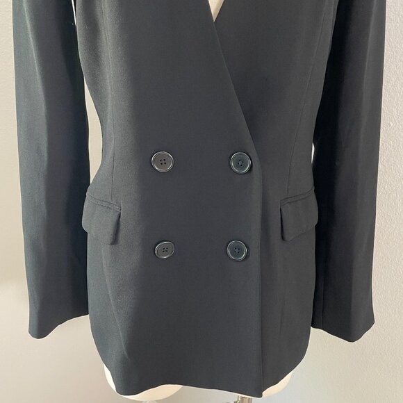 J Crew 365 Womens 4 Black French Girl Double Breasted Blazer Collarless Jacket - Picture 2 of 14
